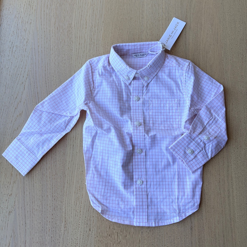 Janie And Jack Boys' Pink And White Windowpane Dress Shirt